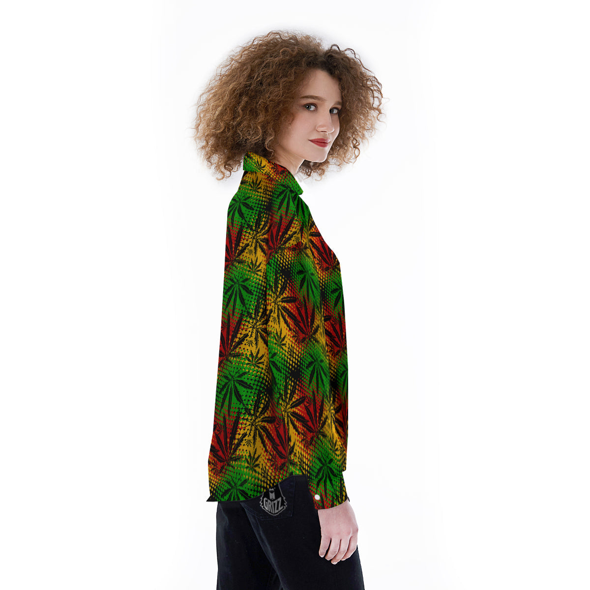 Reggae Abstract Print Pattern Women's Long Sleeve Shirts-grizzshop
