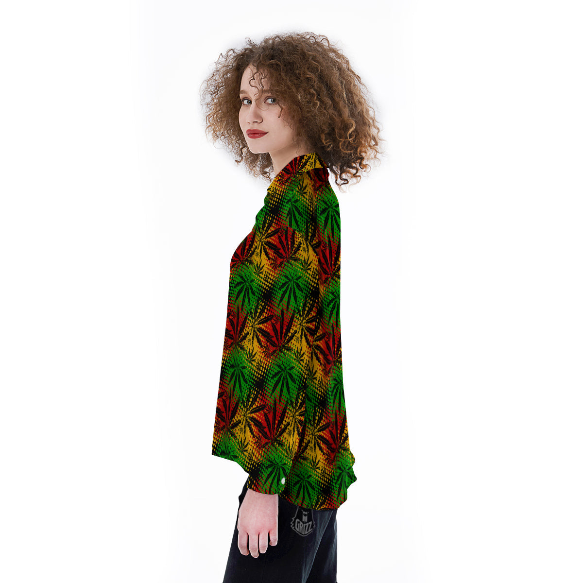Reggae Abstract Print Pattern Women's Long Sleeve Shirts-grizzshop