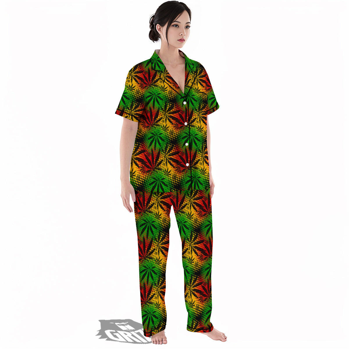 Reggae Abstract Print Pattern Women's Pajamas Set-grizzshop