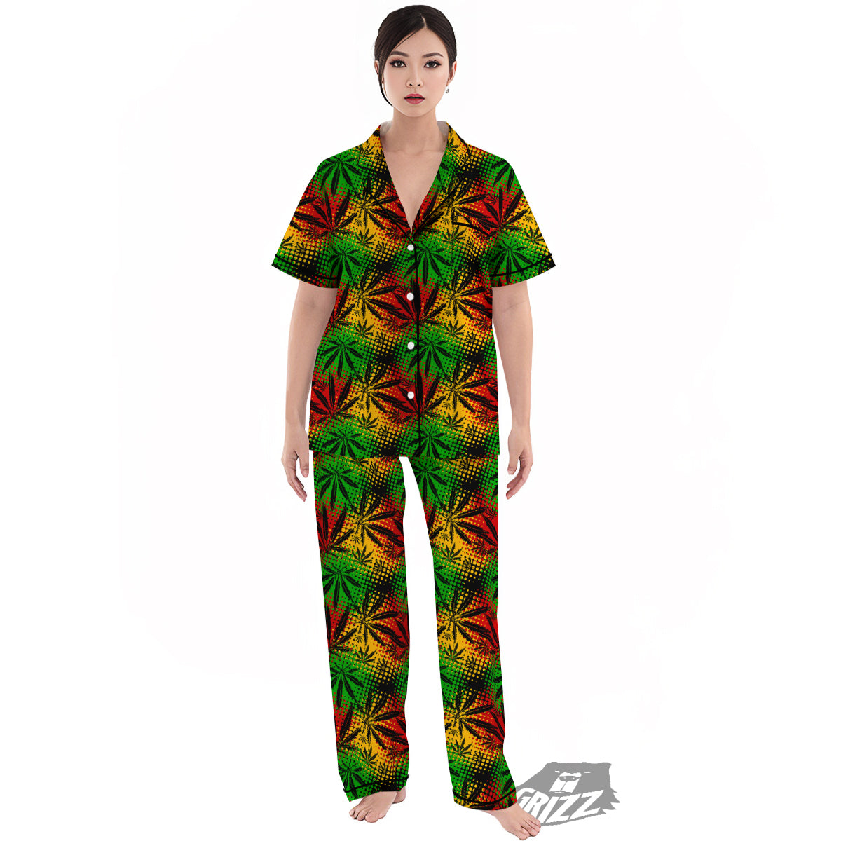 Reggae Abstract Print Pattern Women's Pajamas Set-grizzshop