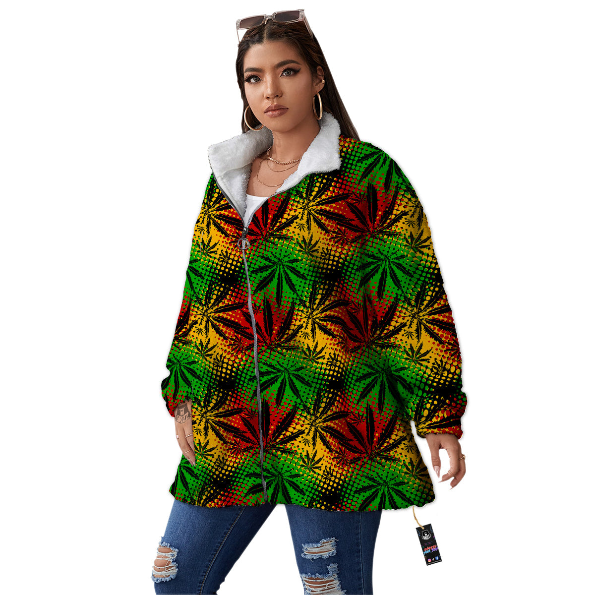 Reggae Abstract Print Pattern Women's Sherpa Jacket-grizzshop