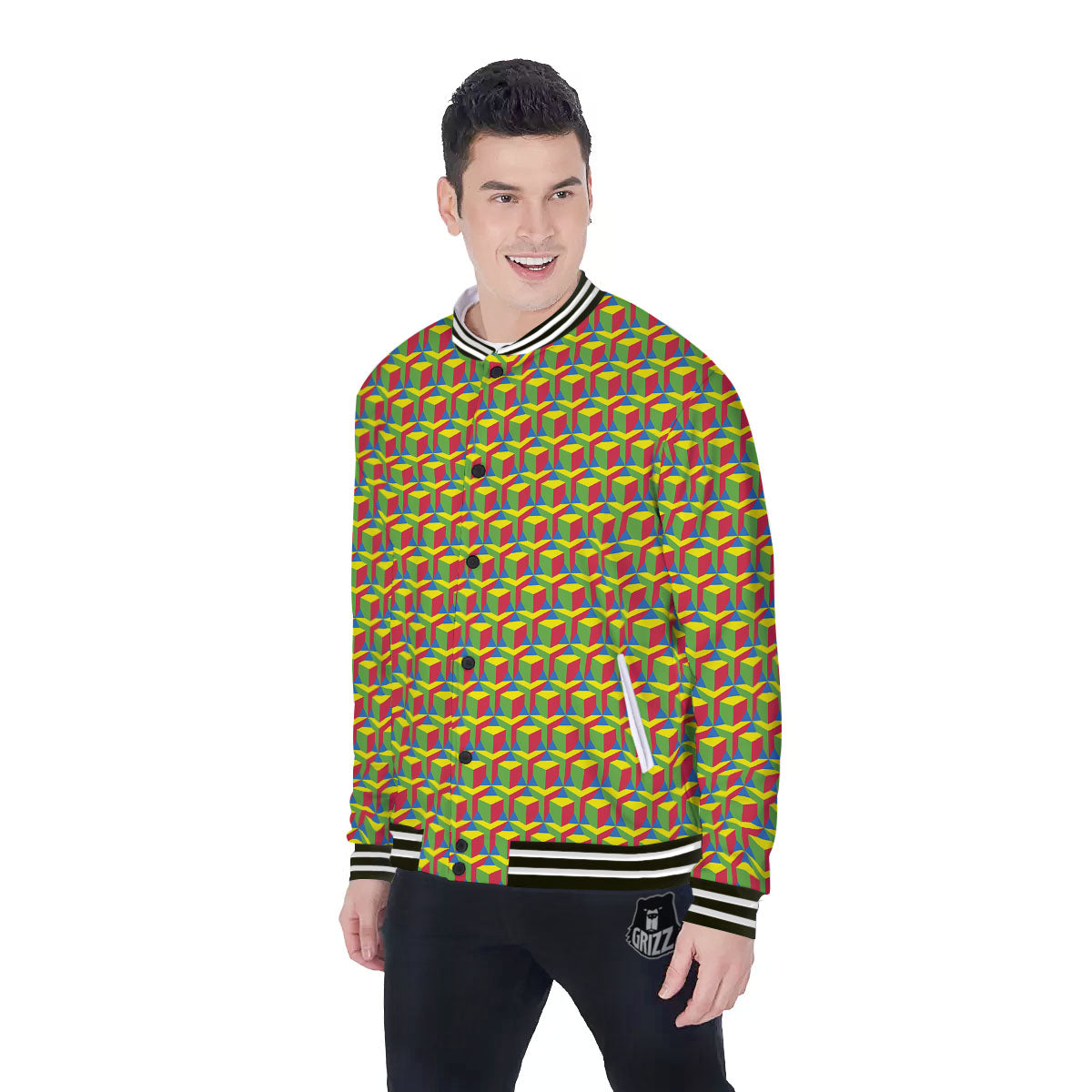 Reggae Geometric Print Pattern Baseball Jacket-grizzshop