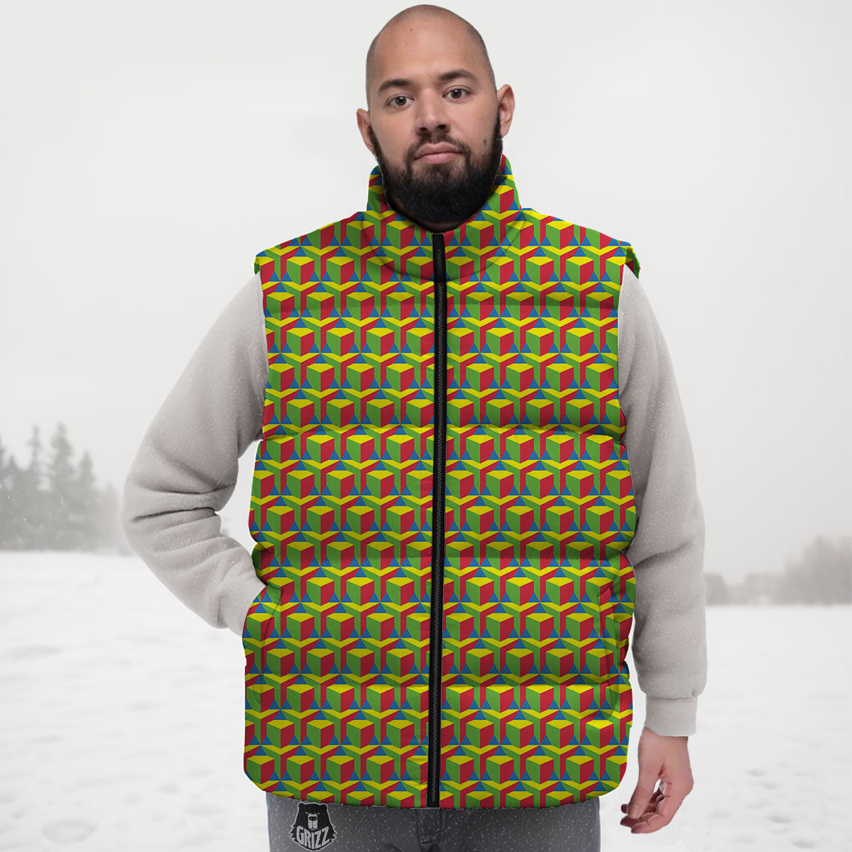 Reggae Geometric Print Pattern Down Vest-grizzshop