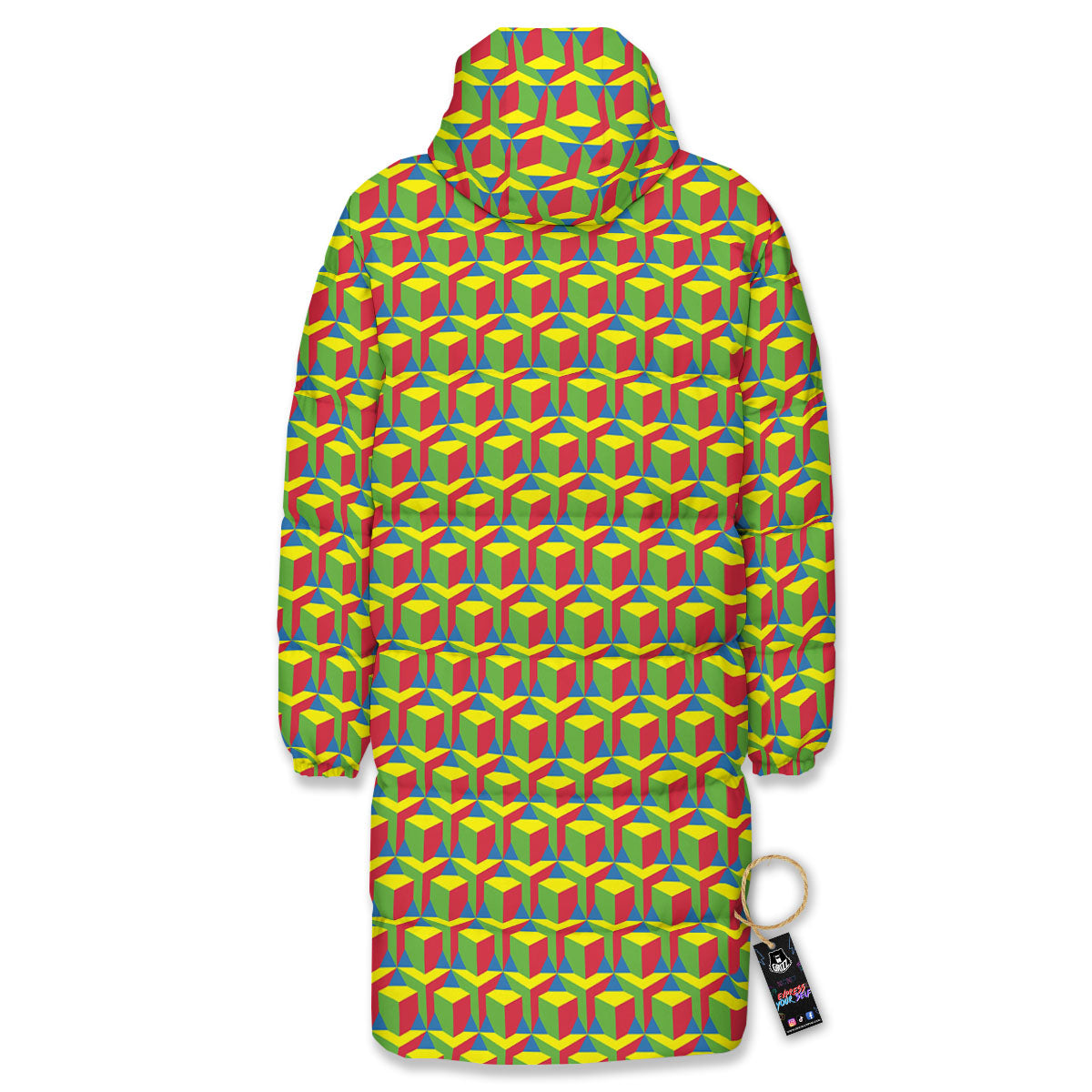 Reggae Geometric Print Pattern Long Down Jacket-grizzshop