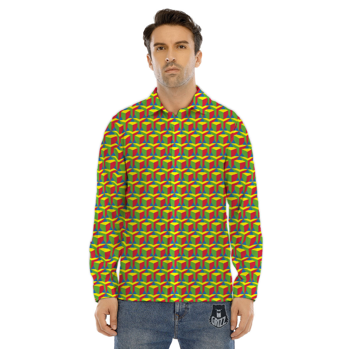 Reggae Geometric Print Pattern Men's Dress Shirts-grizzshop