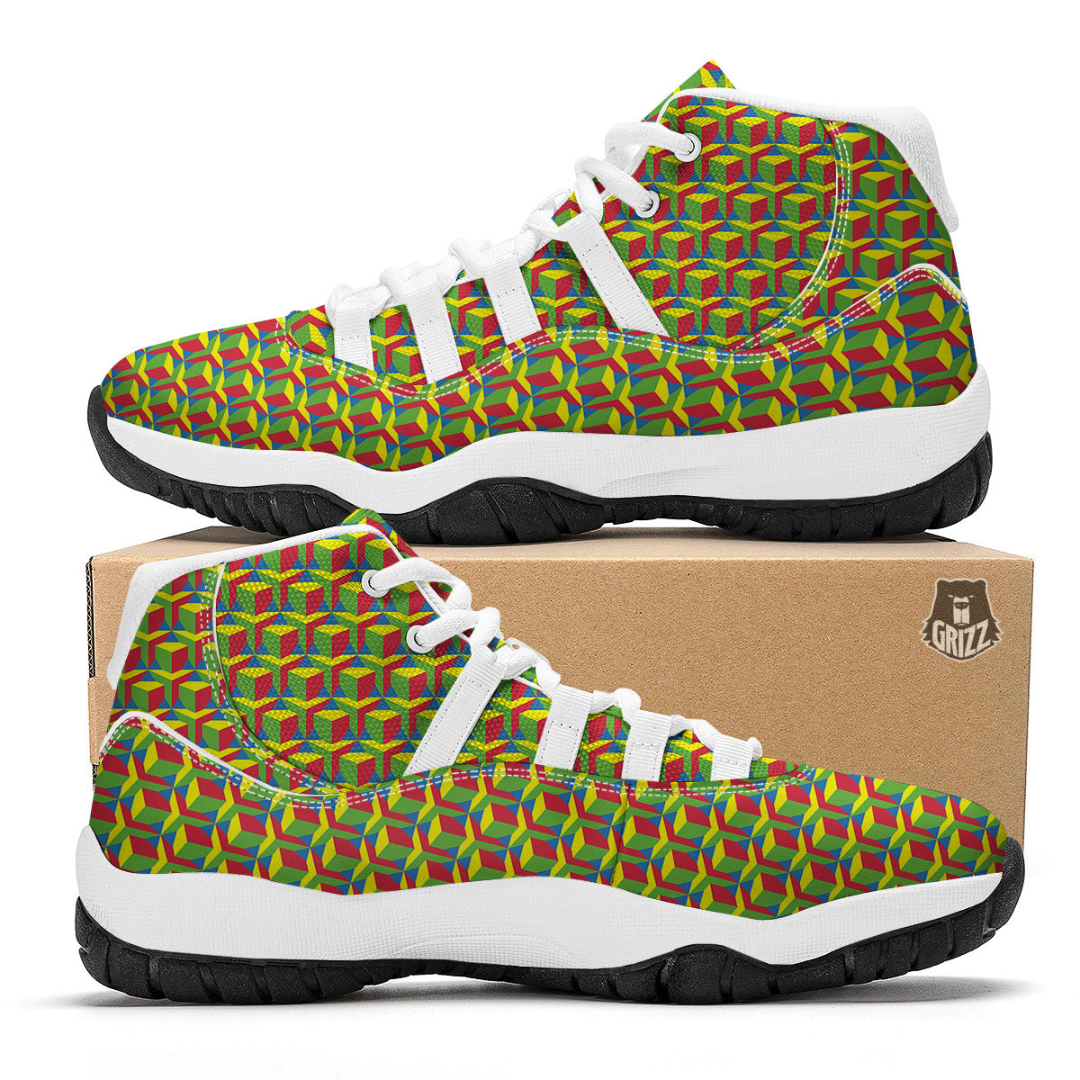 Reggae Geometric Print Pattern White Bball Shoes-grizzshop
