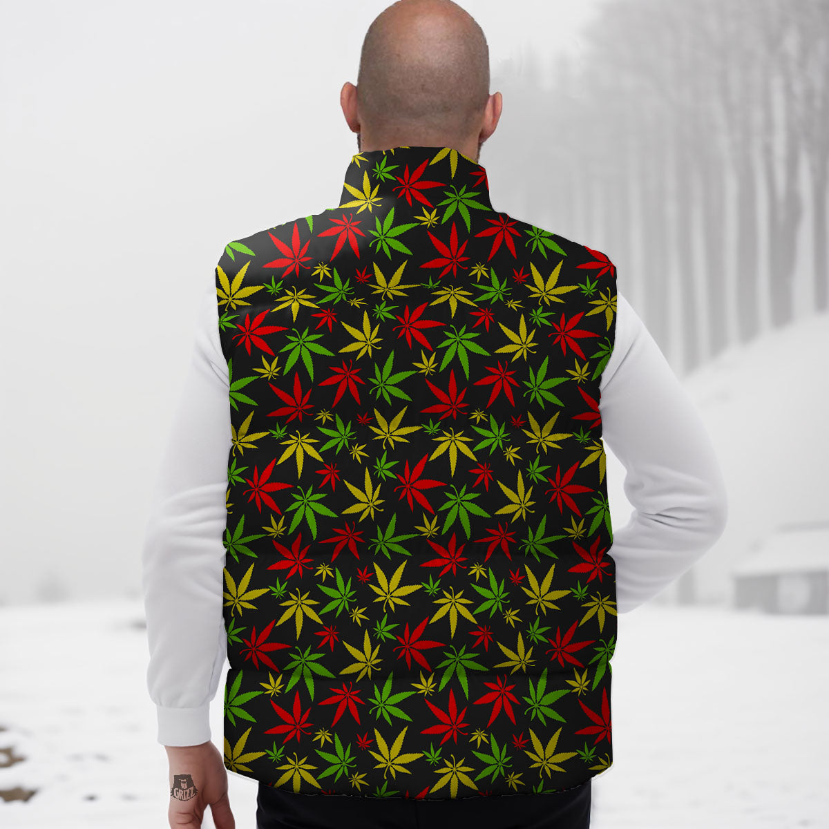 Reggae Hemp Leaf Print Pattern Down Vest-grizzshop