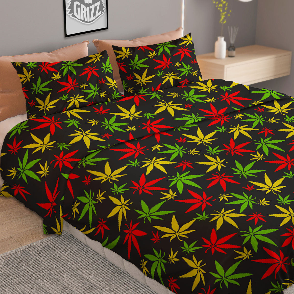 Reggae Hemp Leaf Print Pattern Duvet Cover Bedding Set-grizzshop