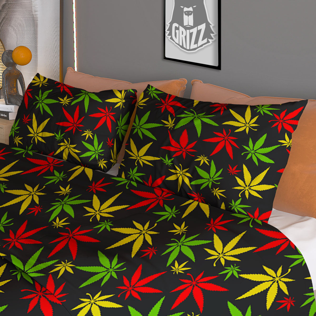 Reggae Hemp Leaf Print Pattern Duvet Cover Bedding Set-grizzshop