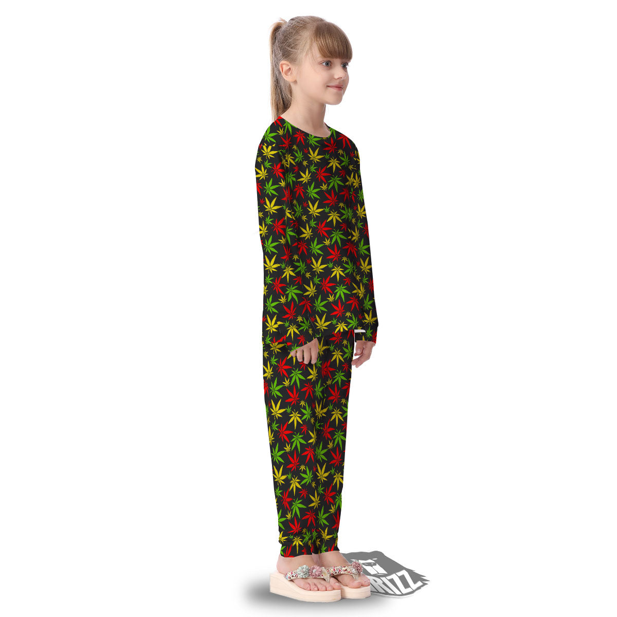 Reggae Hemp Leaf Print Pattern Kid's Pajamas-grizzshop
