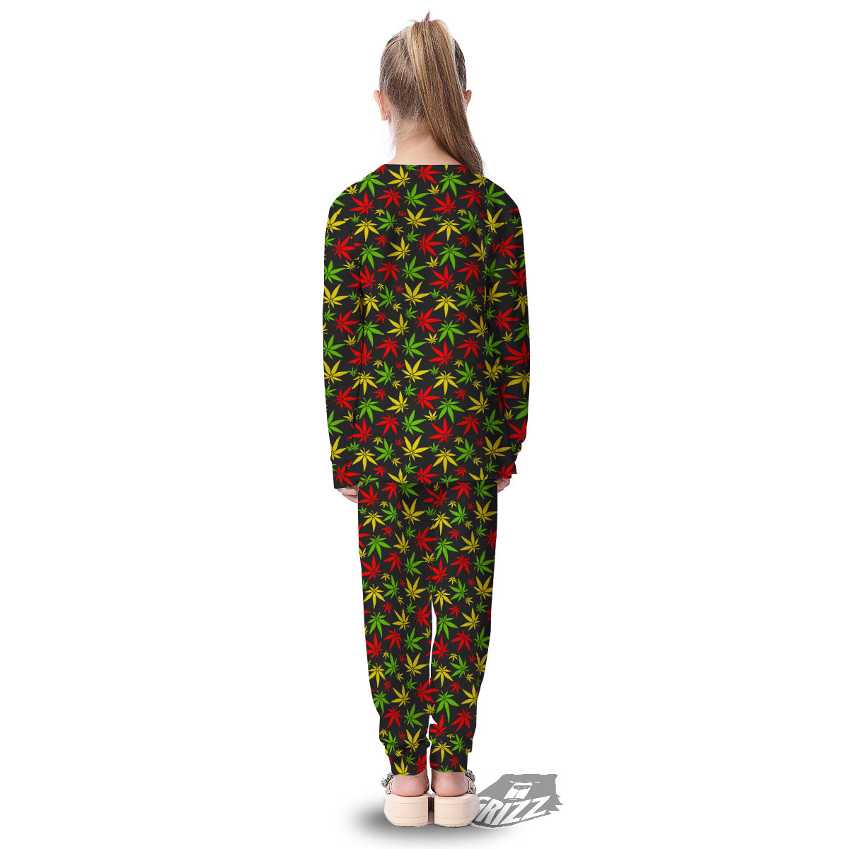 Reggae Hemp Leaf Print Pattern Kid's Pajamas-grizzshop