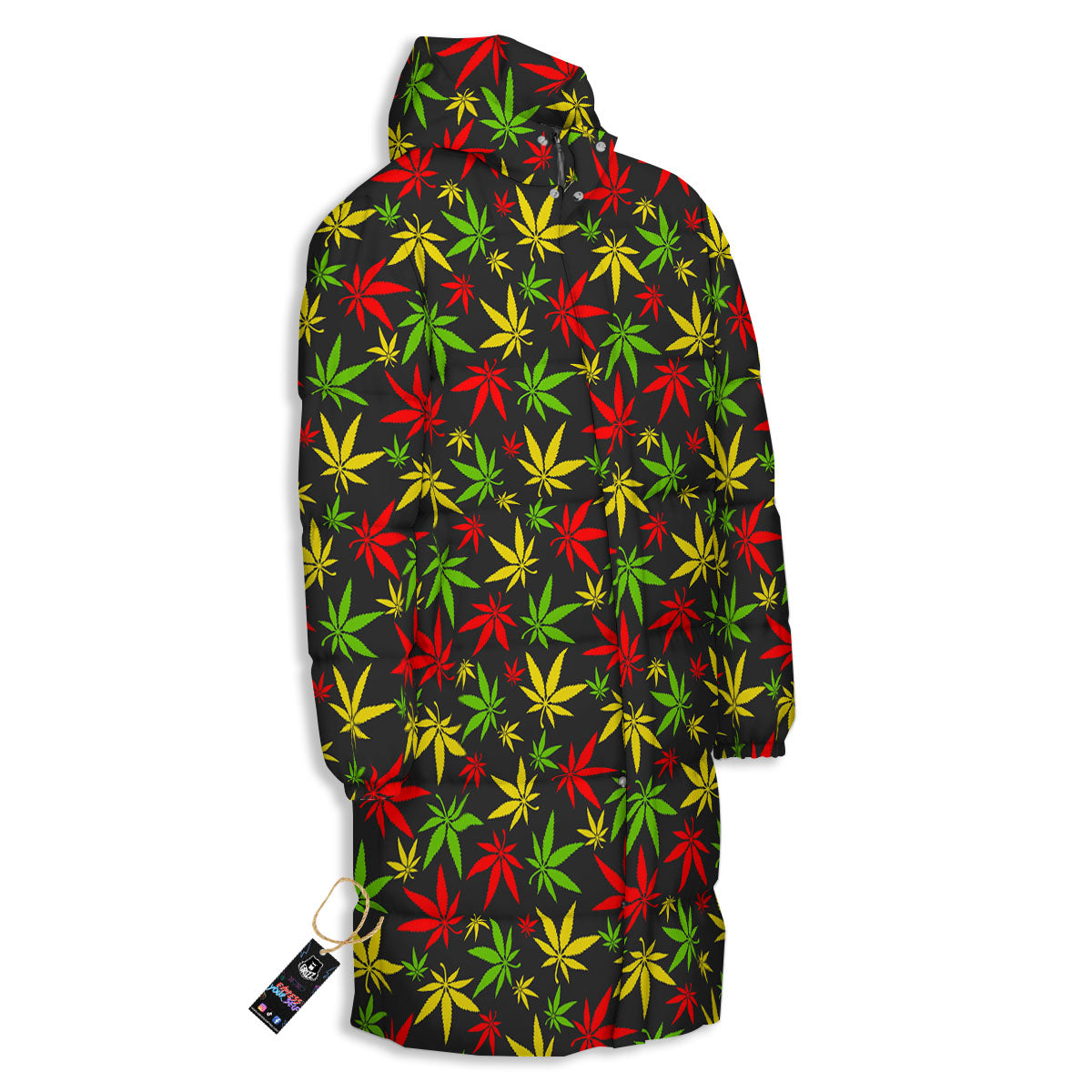 Reggae Hemp Leaf Print Pattern Long Down Jacket-grizzshop
