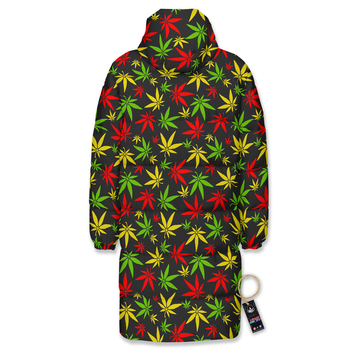 Reggae Hemp Leaf Print Pattern Long Down Jacket-grizzshop