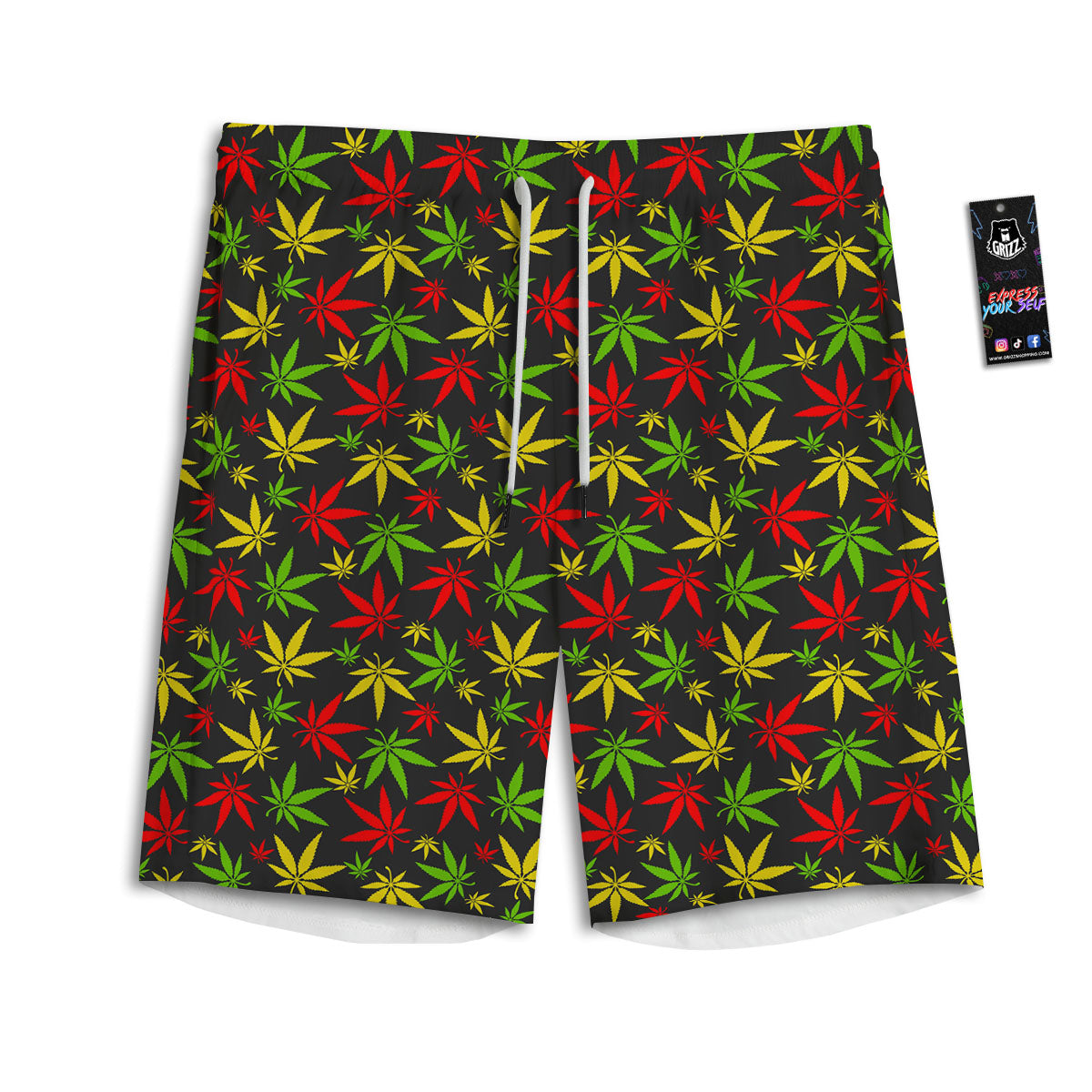 Reggae Hemp Leaf Print Pattern Men's Athletic Shorts-grizzshop