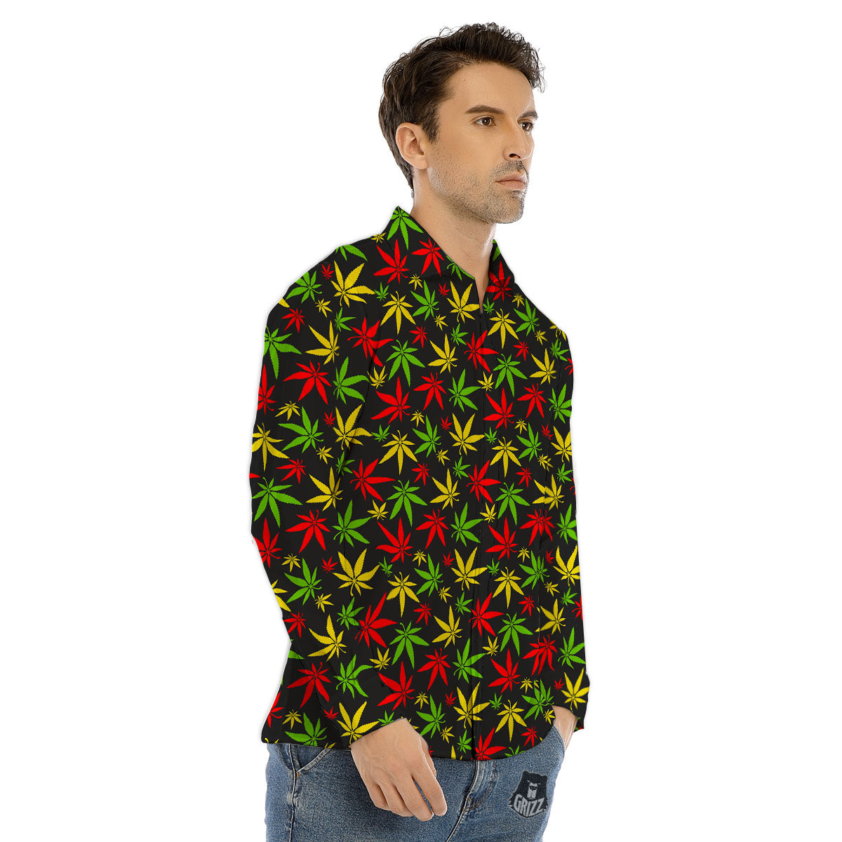 Reggae Hemp Leaf Print Pattern Men's Dress Shirts-grizzshop