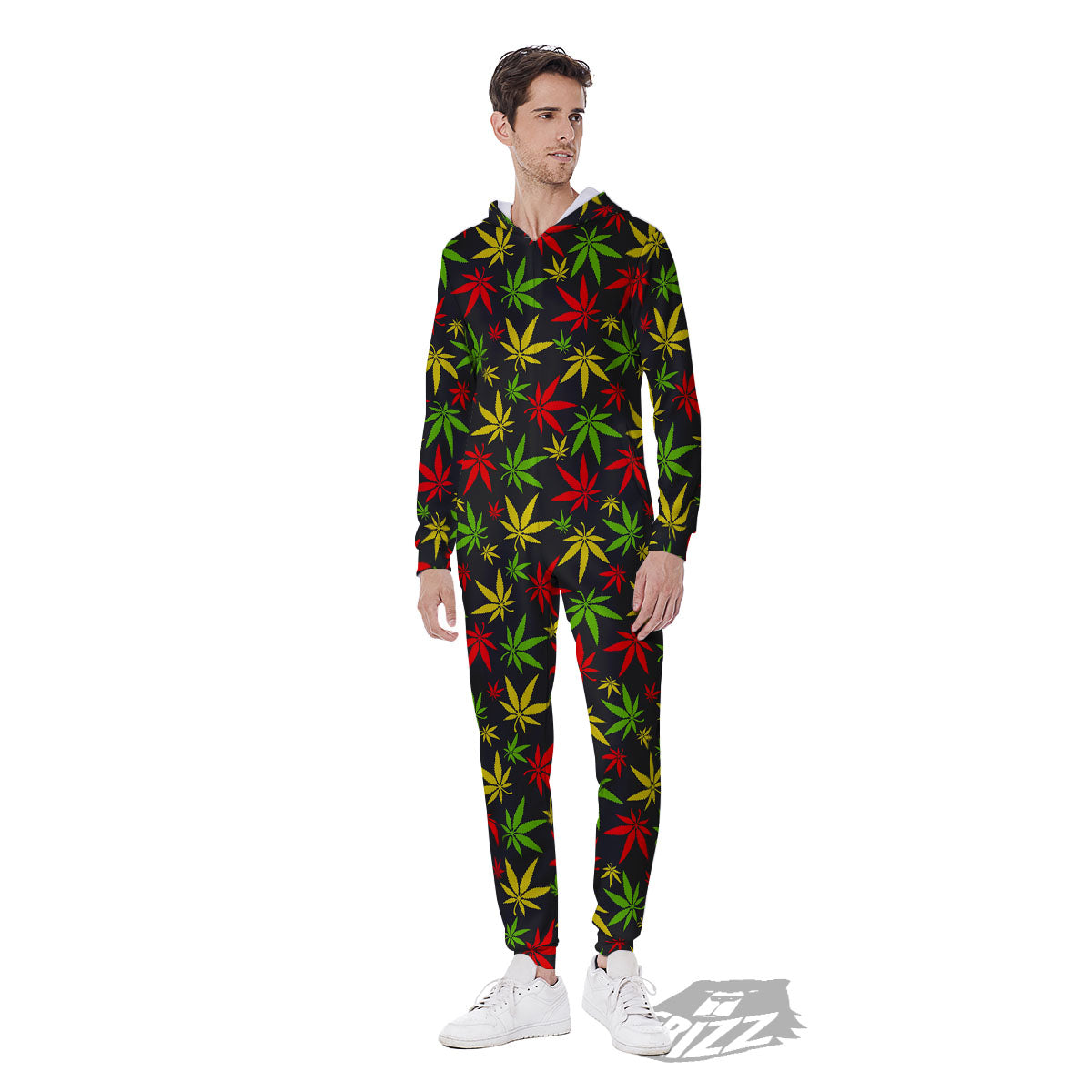 Reggae Hemp Leaf Print Pattern Men's Jumpsuit-grizzshop