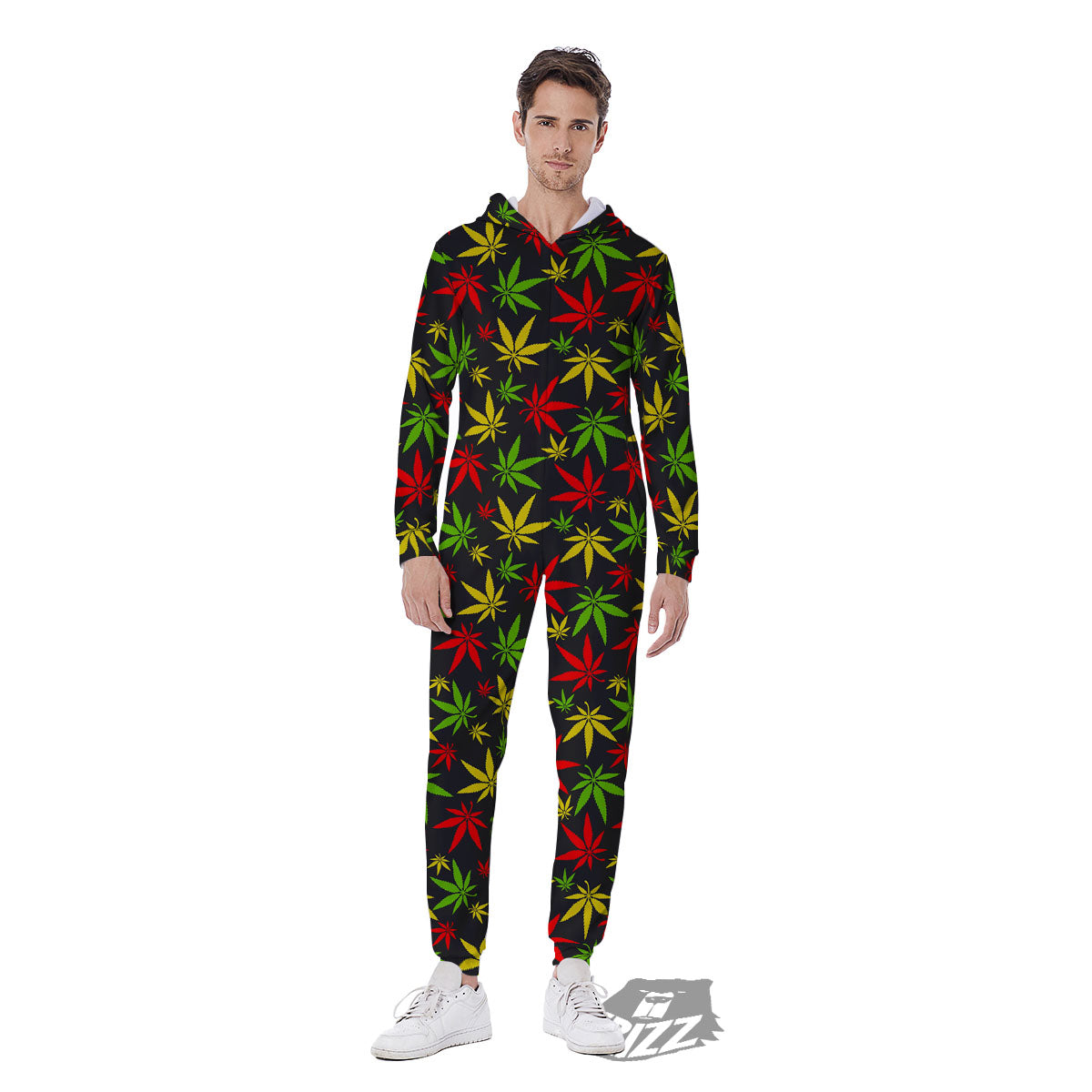 Reggae Hemp Leaf Print Pattern Men's Jumpsuit-grizzshop