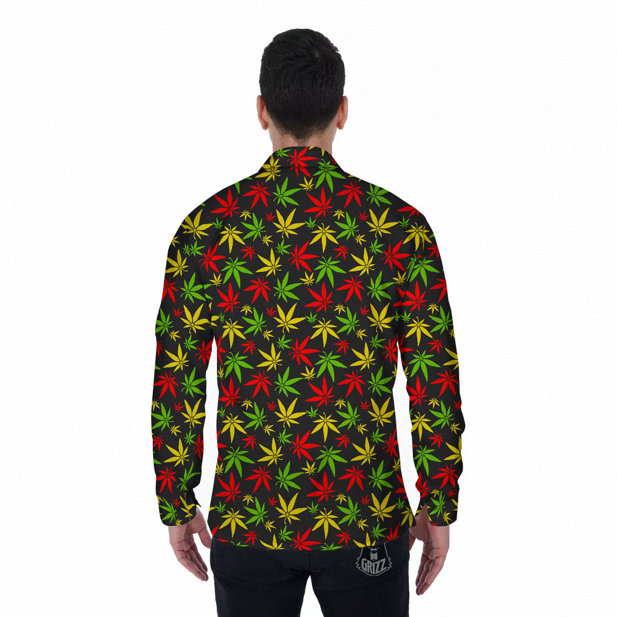 Reggae Hemp Leaf Print Pattern Men's Long Sleeve Shirts-grizzshop