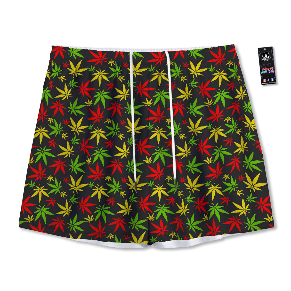 Reggae Hemp Leaf Print Pattern Mesh Shorts-grizzshop