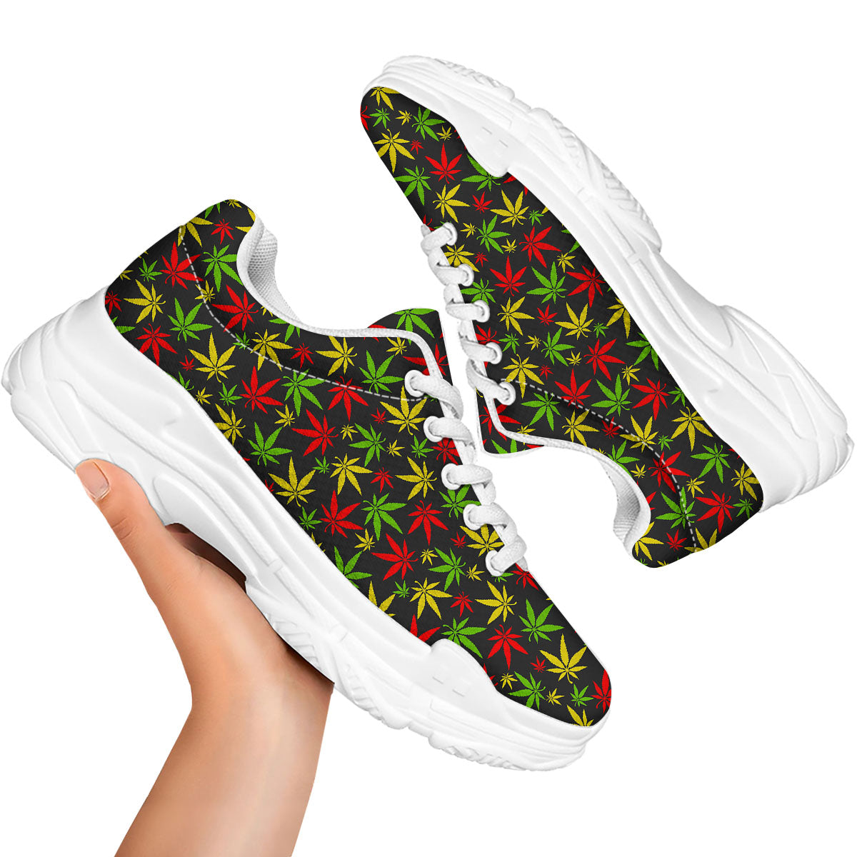 Reggae Hemp Leaf Print Pattern White Chunky Shoes-grizzshop