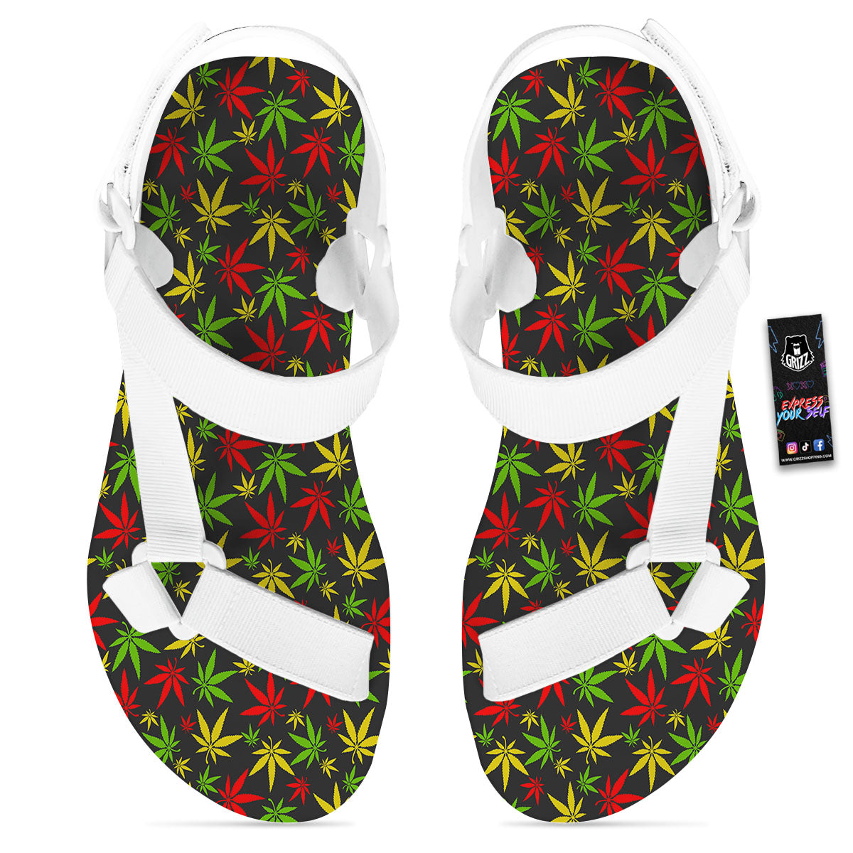 Reggae Hemp Leaf Print Pattern White Open Toe Sandals-grizzshop
