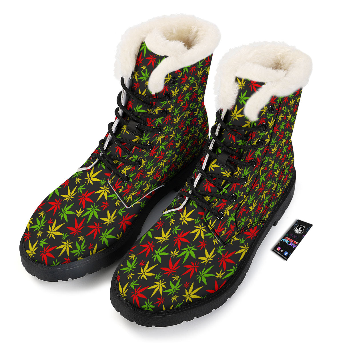 Reggae Hemp Leaf Print Pattern Winter Boots-grizzshop