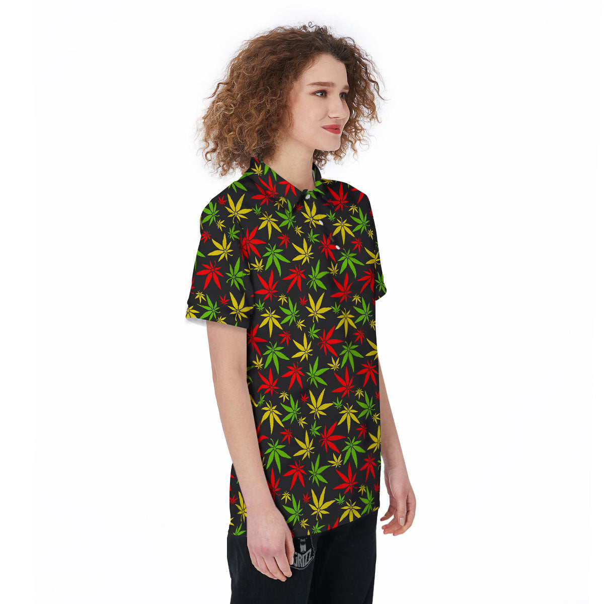 Reggae Hemp Leaf Print Pattern Women's Golf Shirts-grizzshop