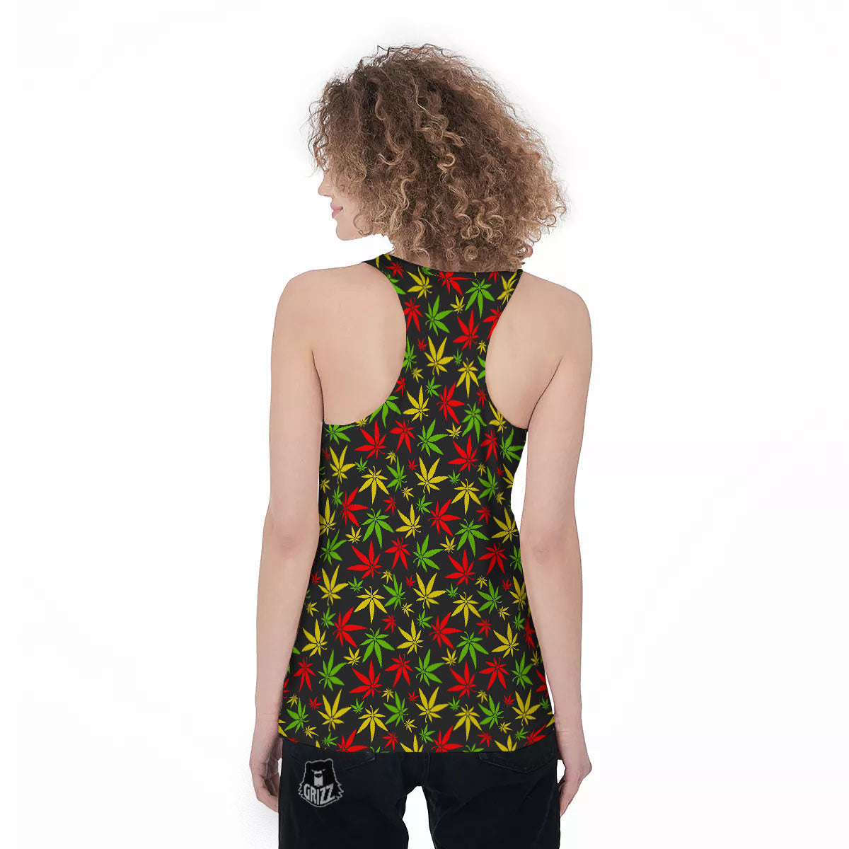 Reggae Hemp Leaf Print Pattern Women's Racerback Tank Top-grizzshop
