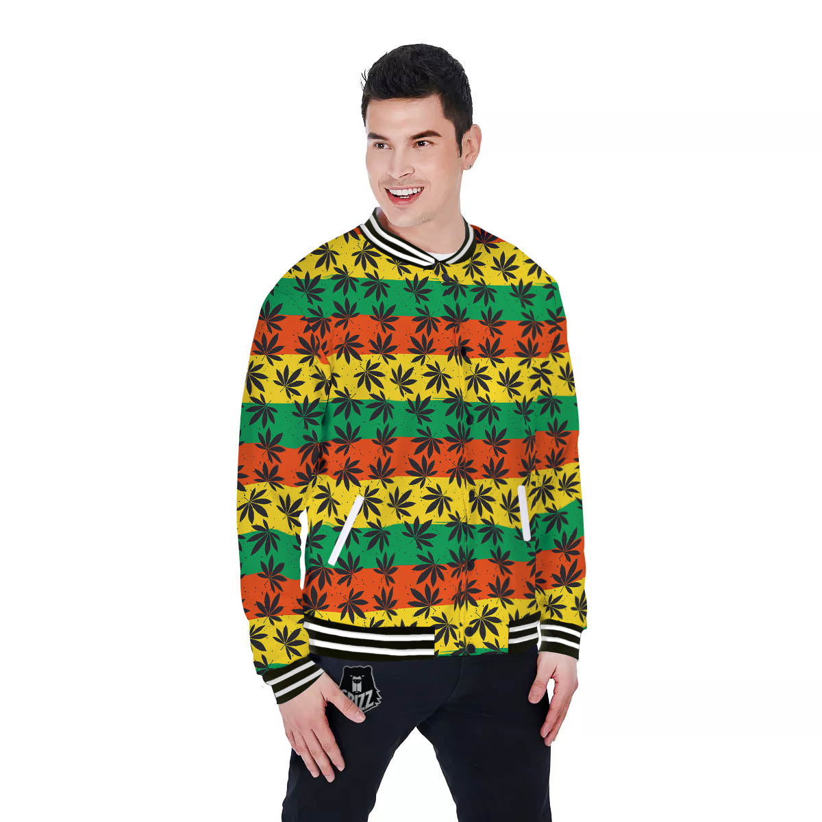 Reggae Hemp Leaves Classic Print Pattern Baseball Jacket-grizzshop