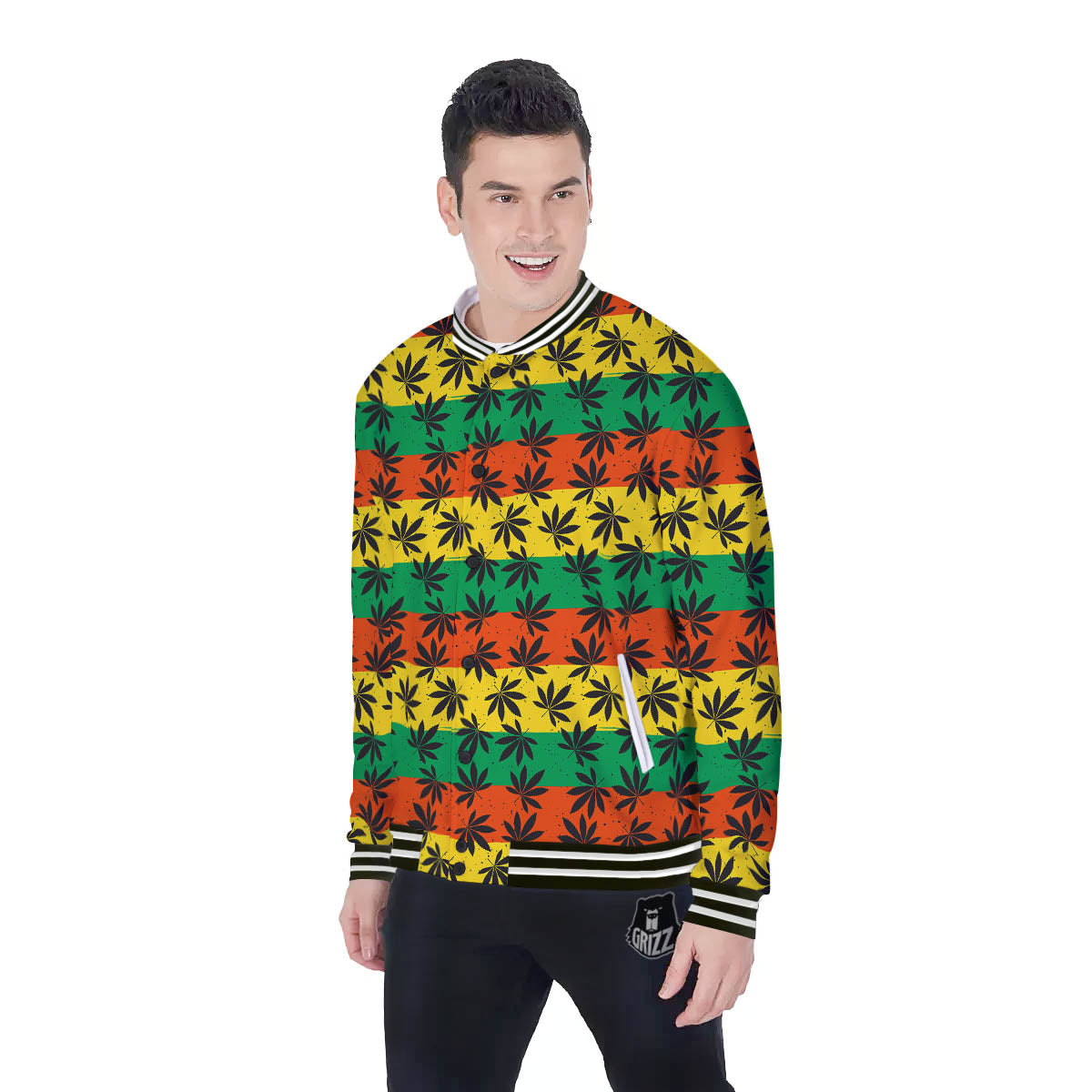Reggae Hemp Leaves Classic Print Pattern Baseball Jacket-grizzshop