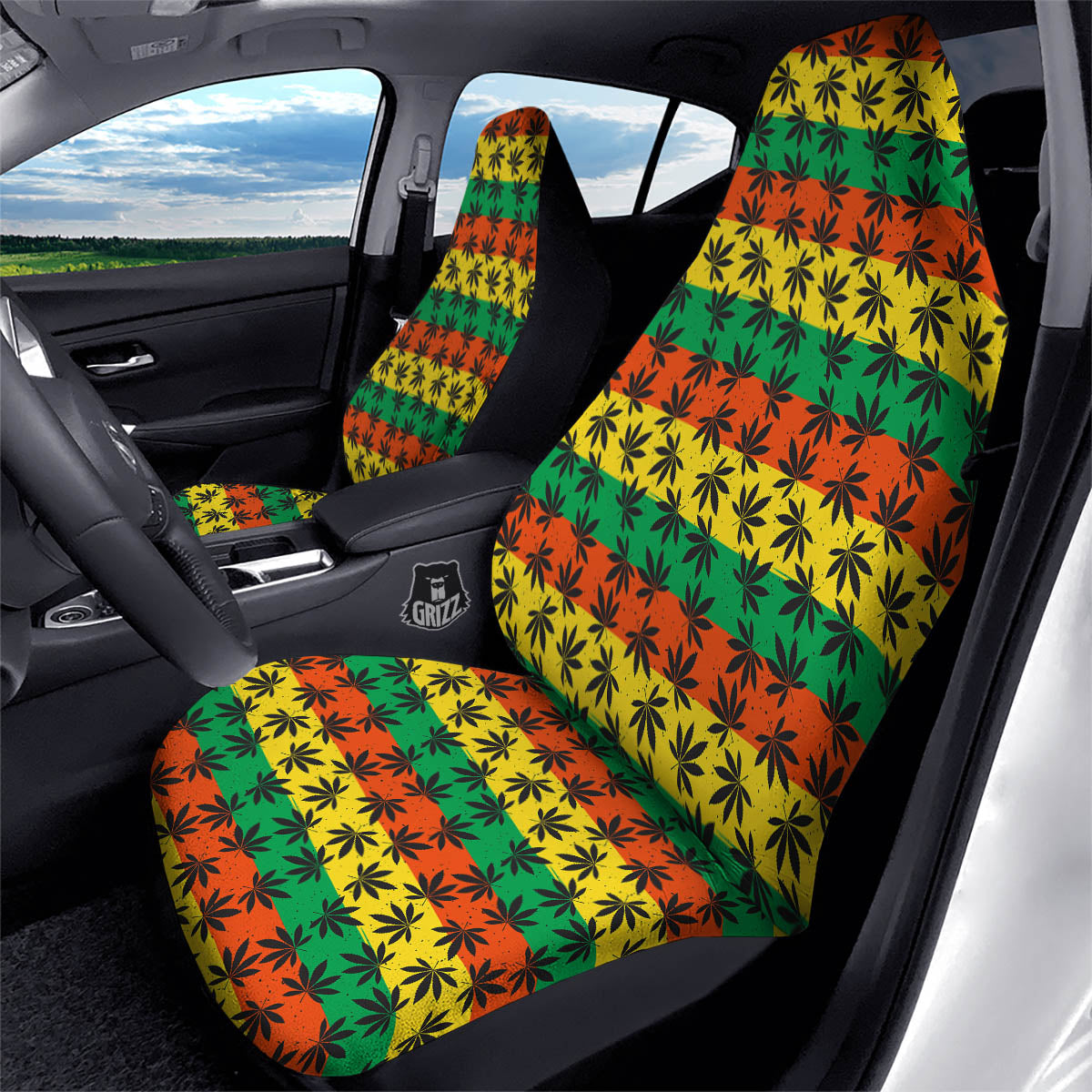 Reggae Hemp Leaves Classic Print Pattern Car Seat Covers-grizzshop