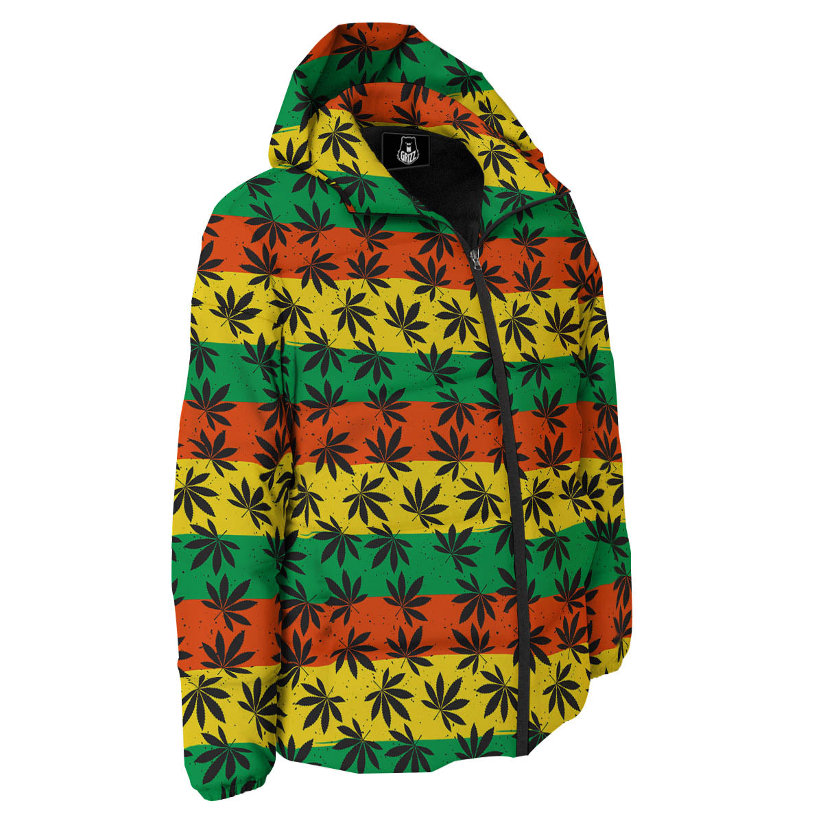 Reggae Hemp Leaves Classic Print Pattern Down Jacket-grizzshop