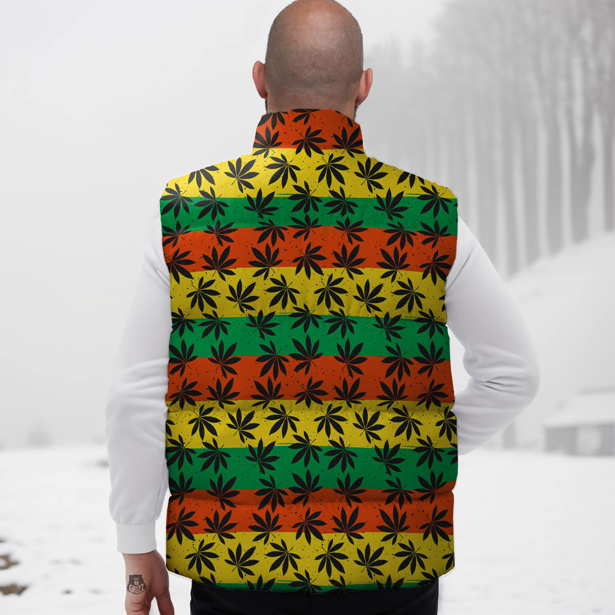 Reggae Hemp Leaves Classic Print Pattern Down Vest-grizzshop