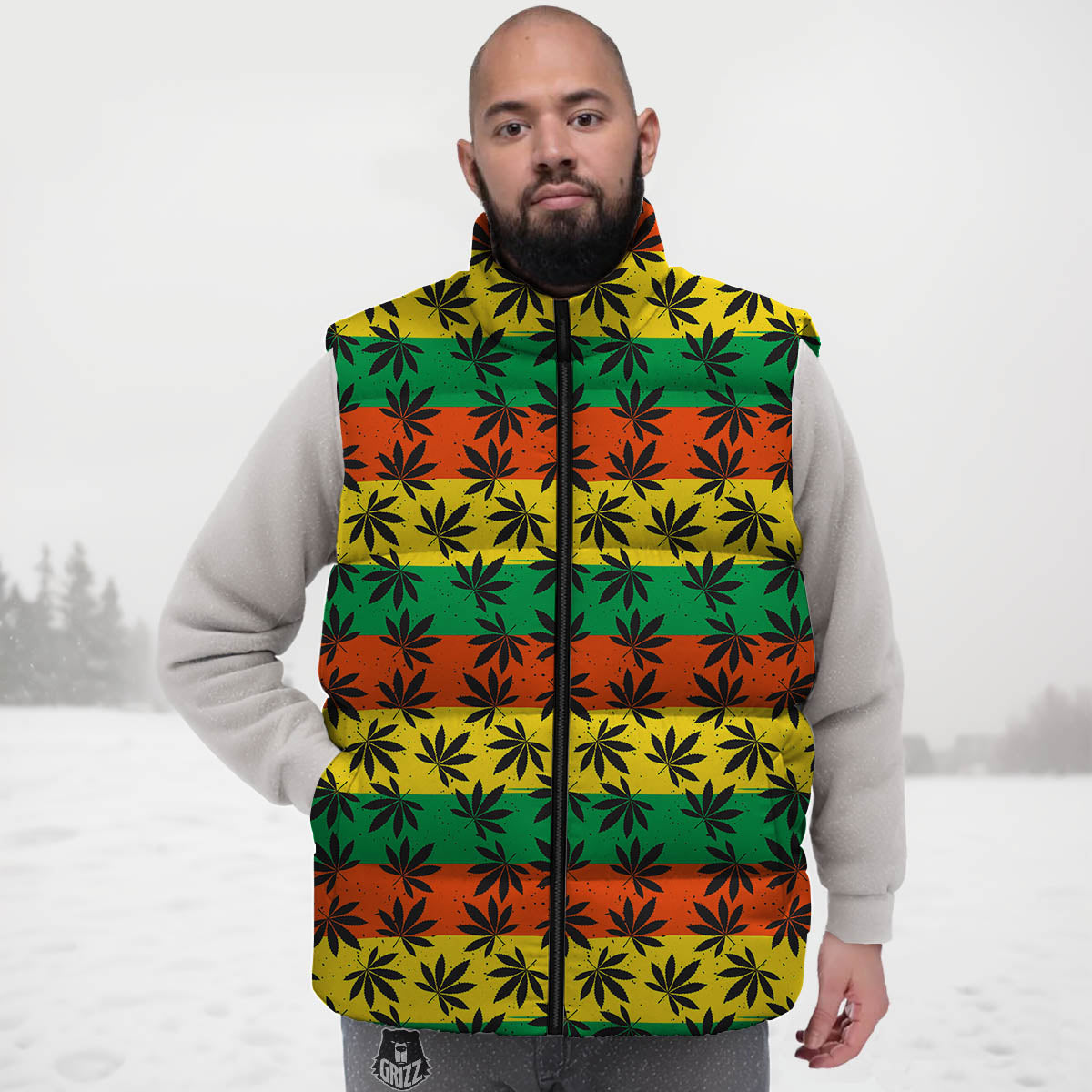 Reggae Hemp Leaves Classic Print Pattern Down Vest-grizzshop