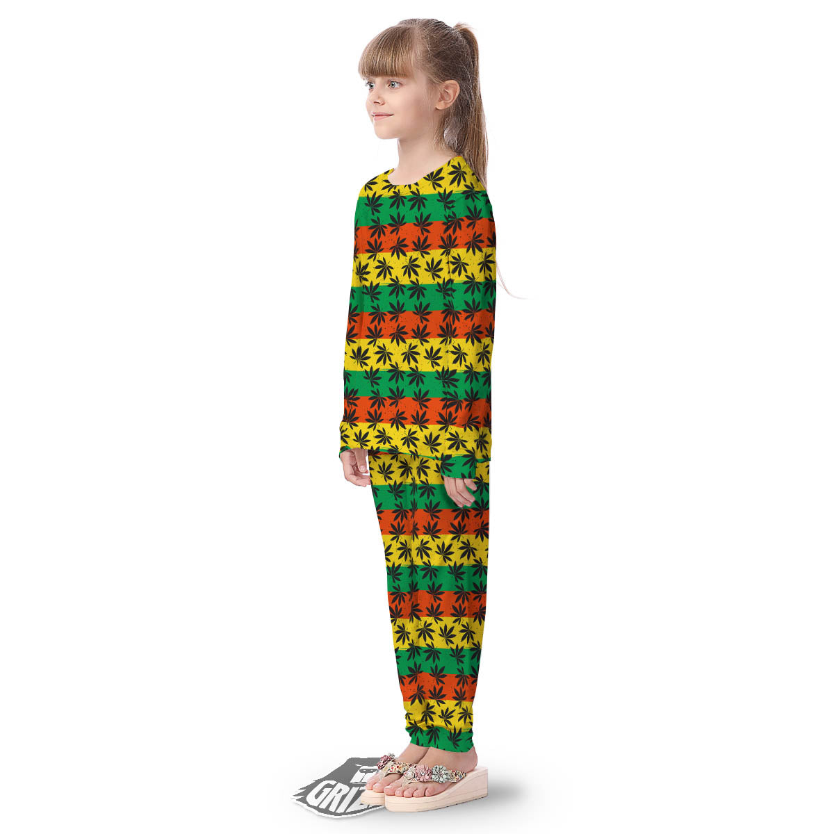 Reggae Hemp Leaves Classic Print Pattern Kid's Pajamas-grizzshop