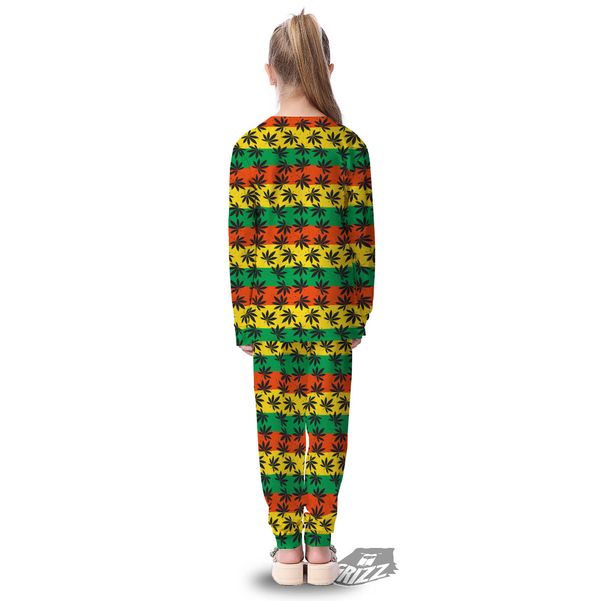 Reggae Hemp Leaves Classic Print Pattern Kid's Pajamas-grizzshop
