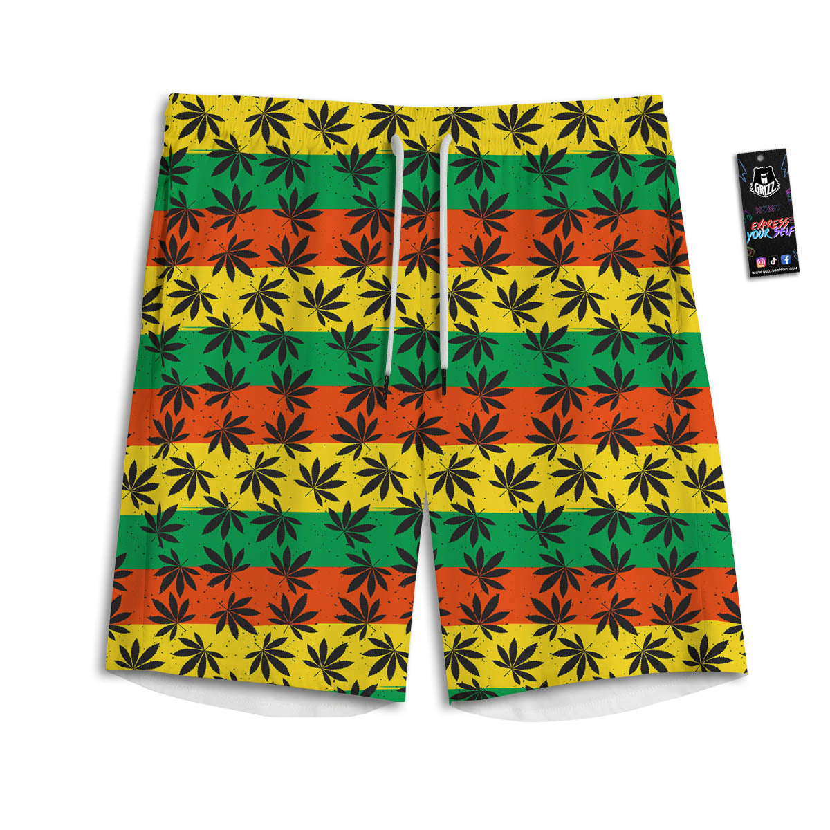 Reggae Hemp Leaves Classic Print Pattern Men's Athletic Shorts-grizzshop