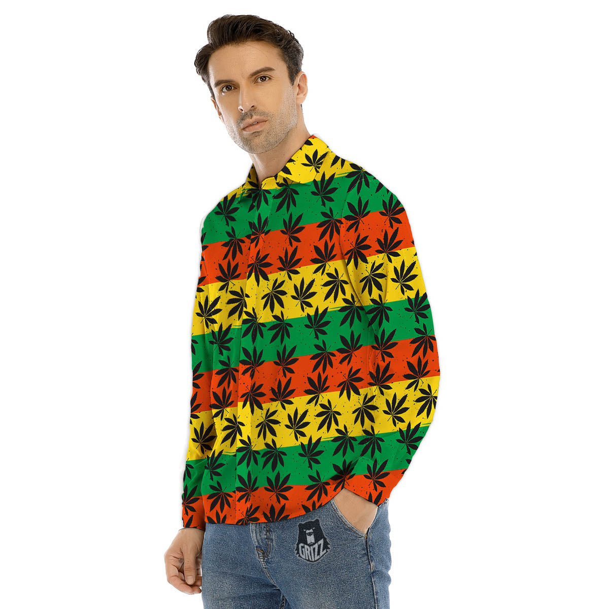 Reggae Hemp Leaves Classic Print Pattern Men's Dress Shirts-grizzshop