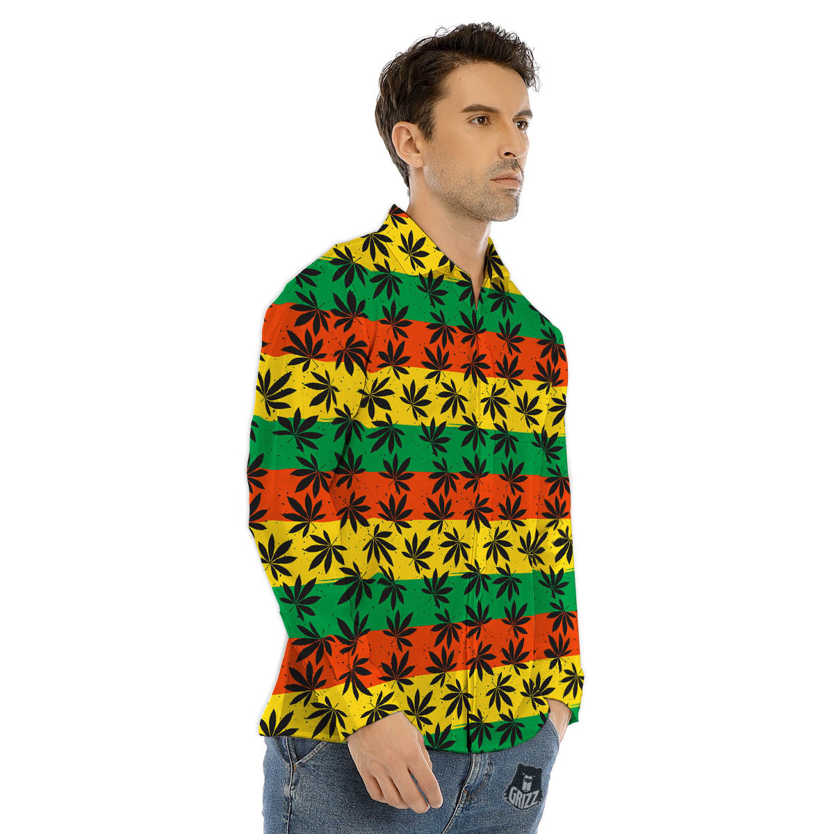 Reggae Hemp Leaves Classic Print Pattern Men's Dress Shirts-grizzshop