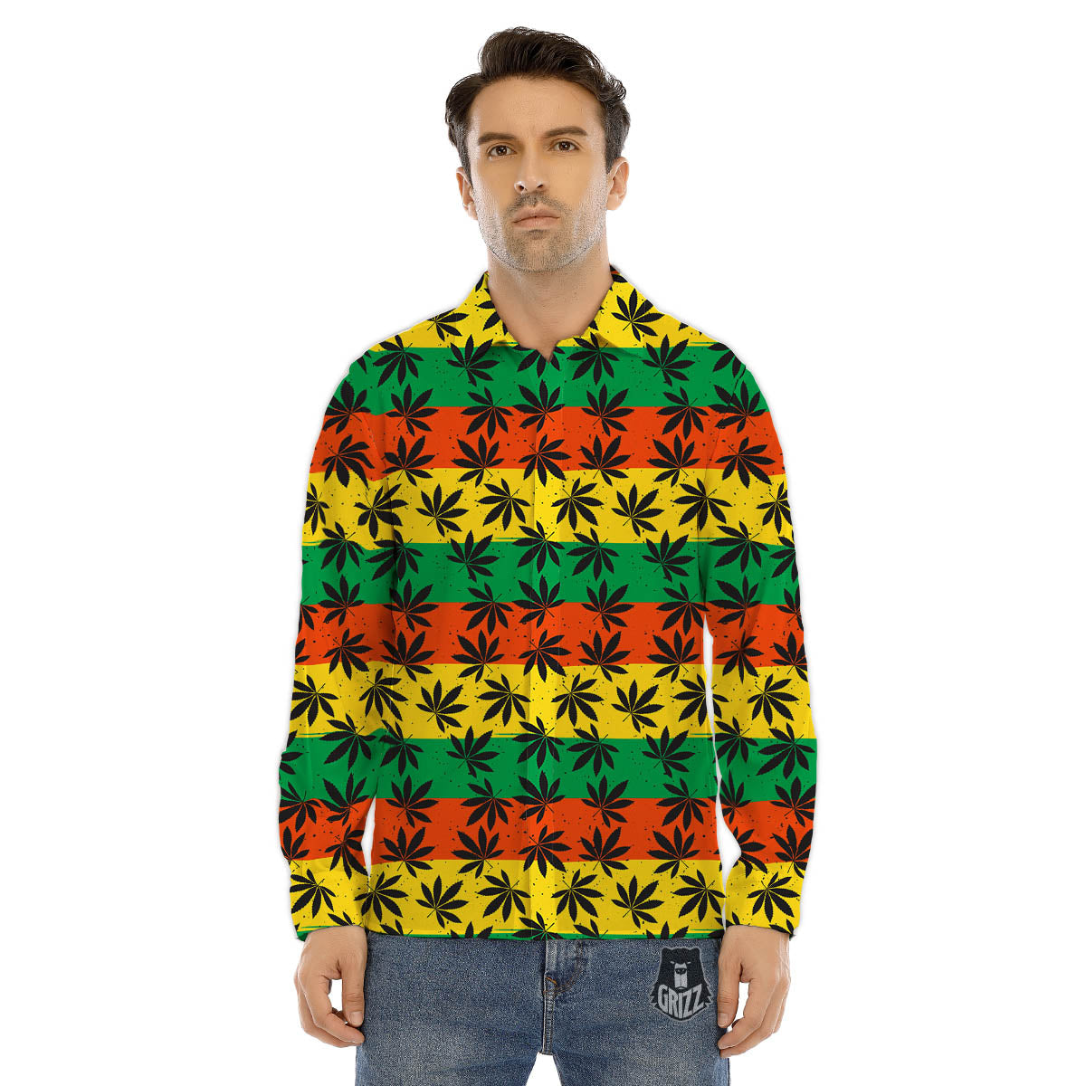 Reggae Hemp Leaves Classic Print Pattern Men's Dress Shirts-grizzshop