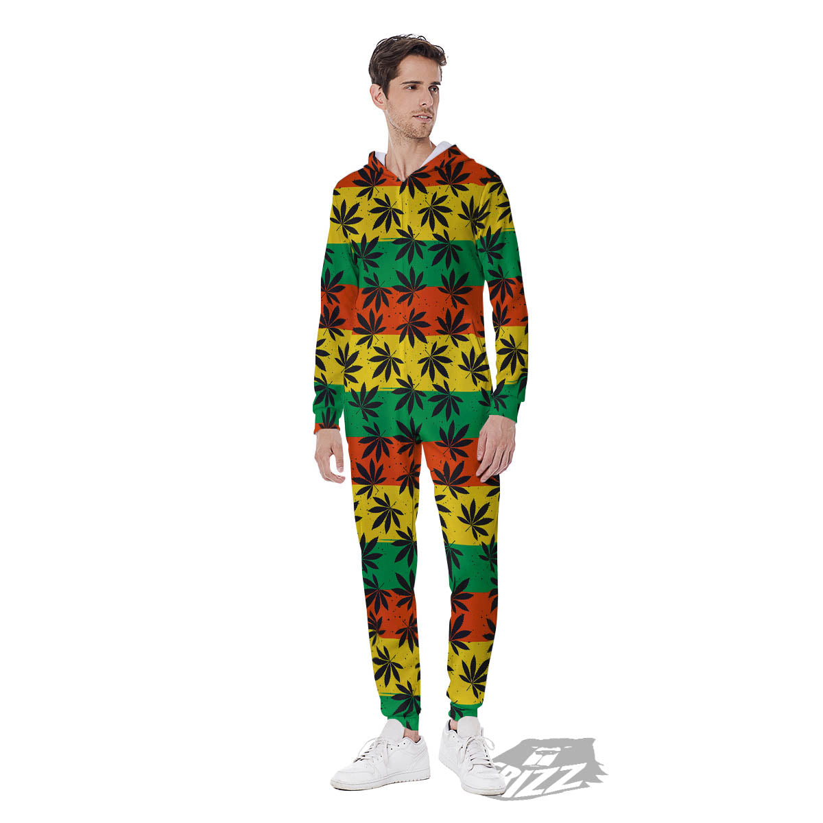 Reggae Hemp Leaves Classic Print Pattern Men's Jumpsuit-grizzshop