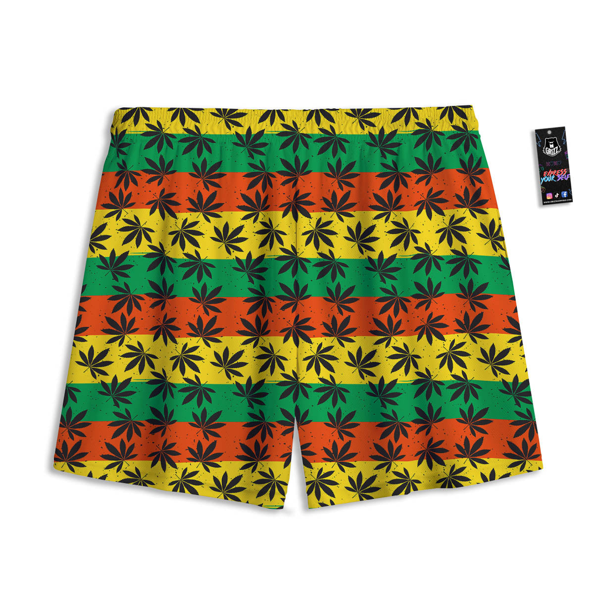 Reggae Hemp Leaves Classic Print Pattern Mesh Shorts-grizzshop