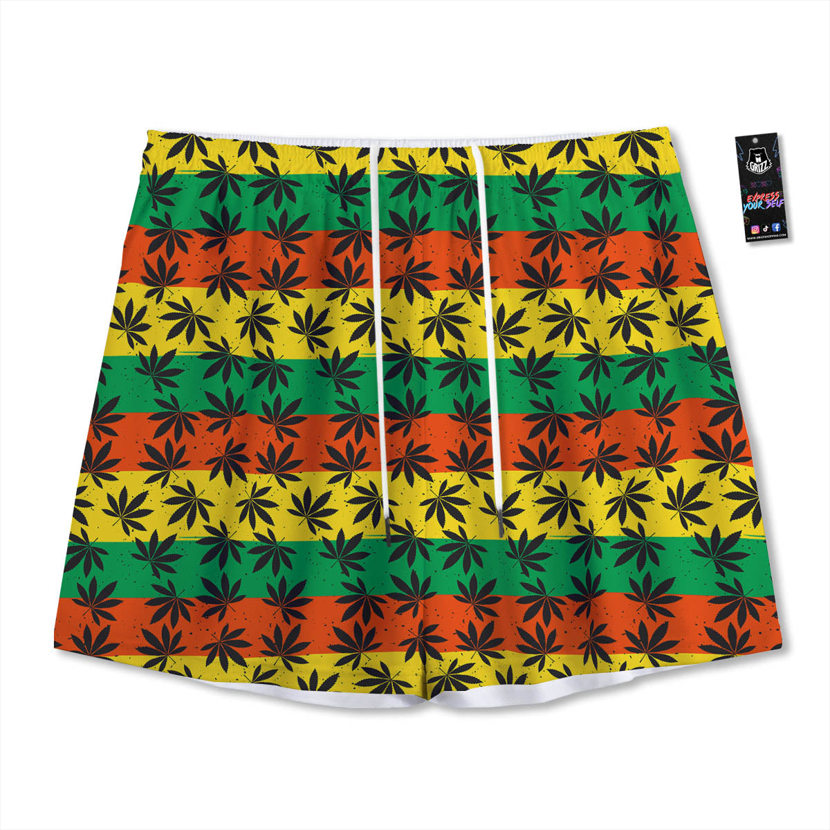 Reggae Hemp Leaves Classic Print Pattern Mesh Shorts-grizzshop