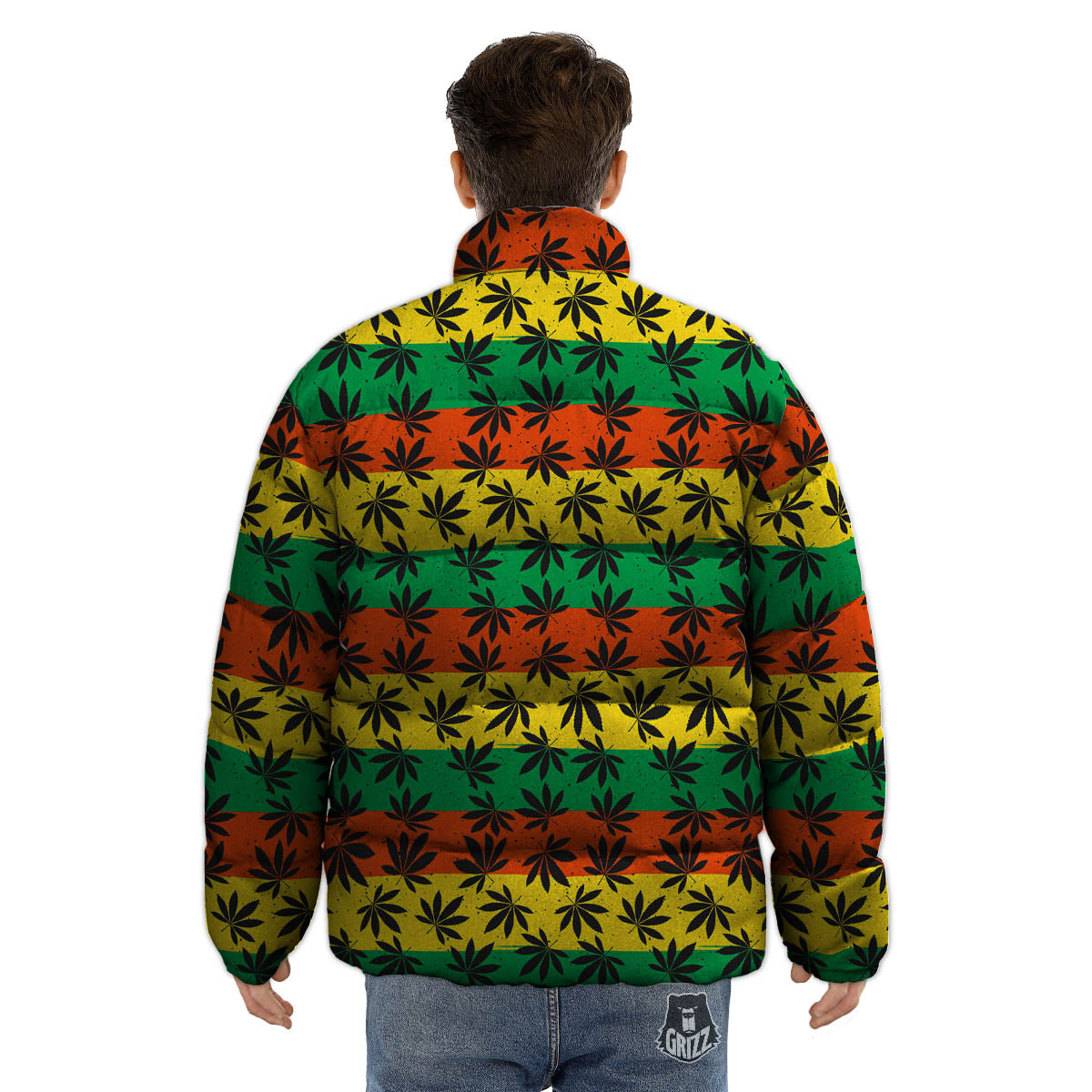 Reggae Hemp Leaves Classic Print Pattern Puffer Jacket-grizzshop