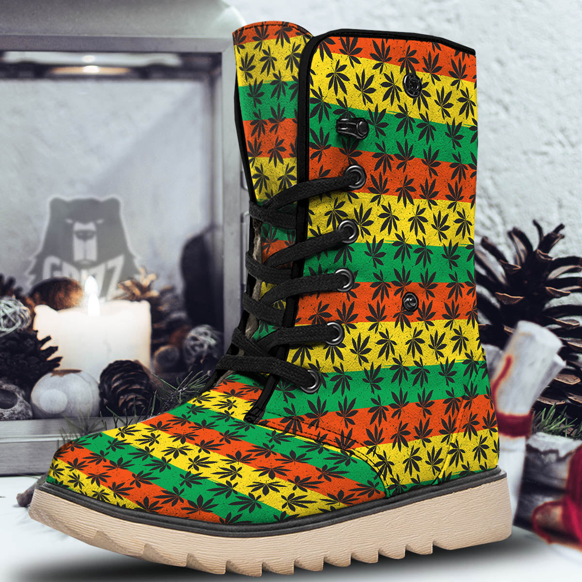 Reggae Hemp Leaves Classic Print Pattern Snow Boots-grizzshop