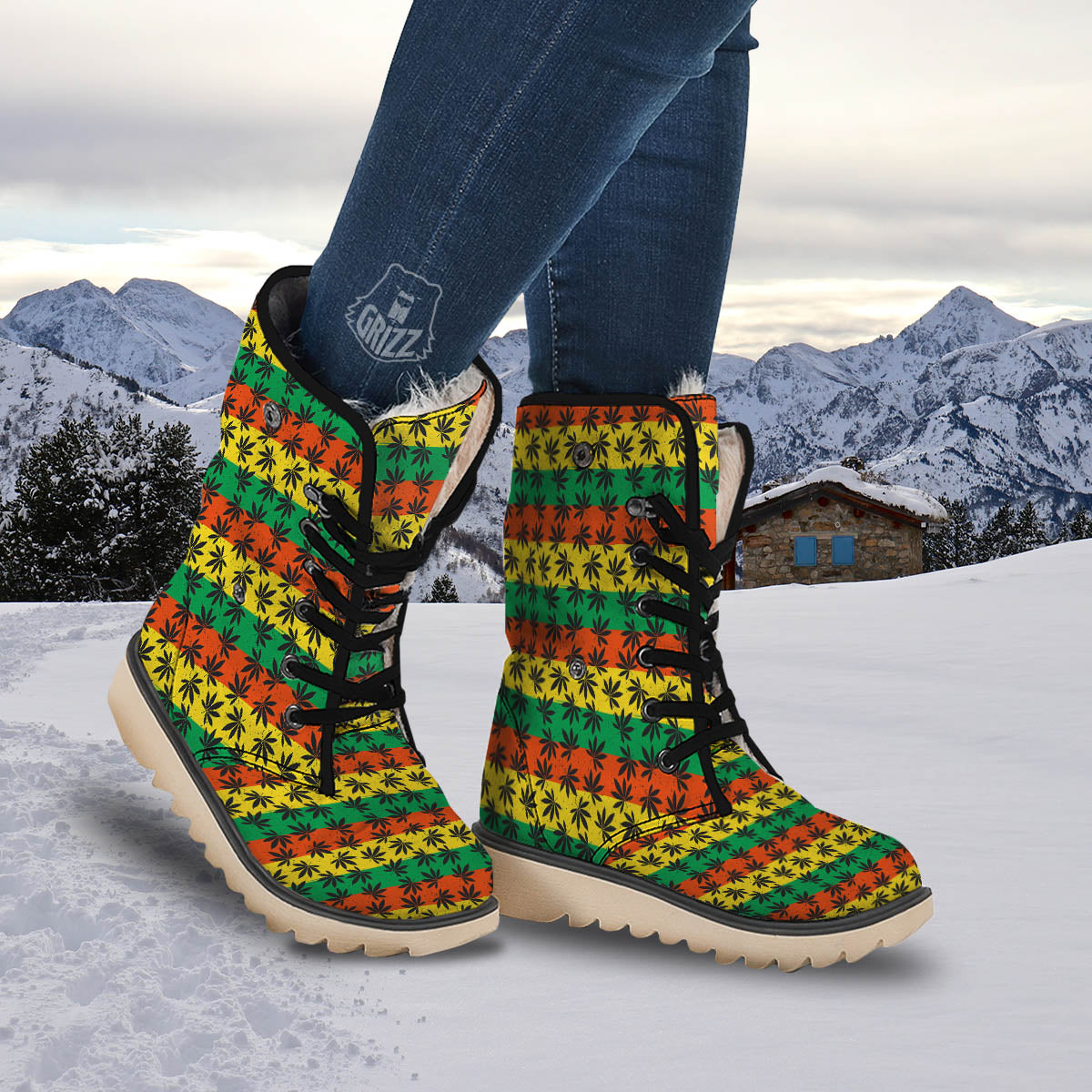 Reggae Hemp Leaves Classic Print Pattern Snow Boots-grizzshop