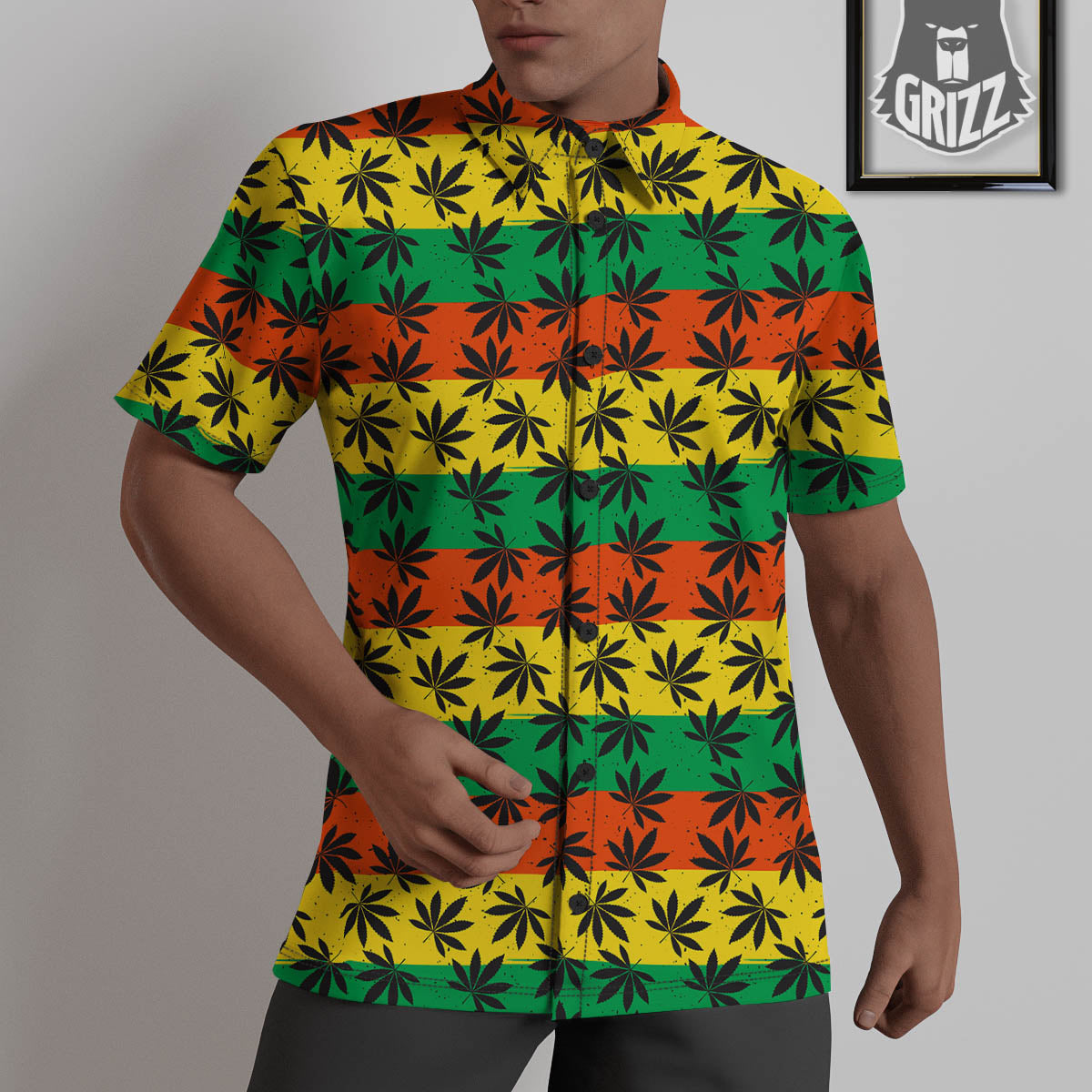 Reggae Hemp Leaves Classic Print Pattern Untucked Shirts-grizzshop