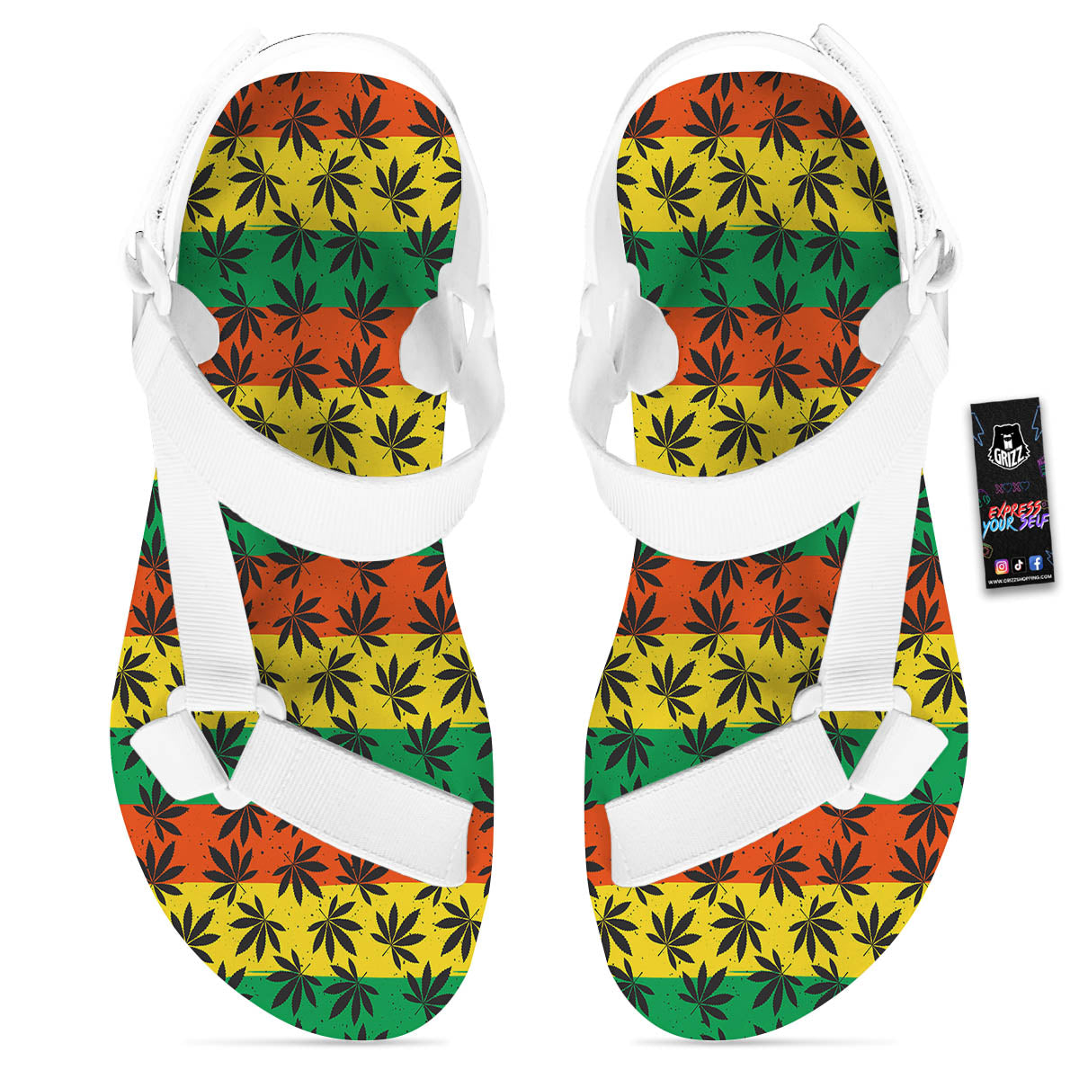 Reggae Hemp Leaves Classic Print Pattern White Open Toe Sandals-grizzshop