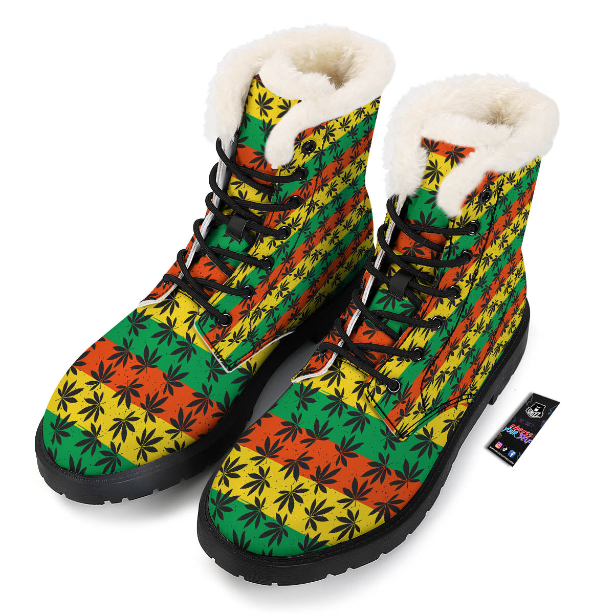 Reggae Hemp Leaves Classic Print Pattern Winter Boots-grizzshop