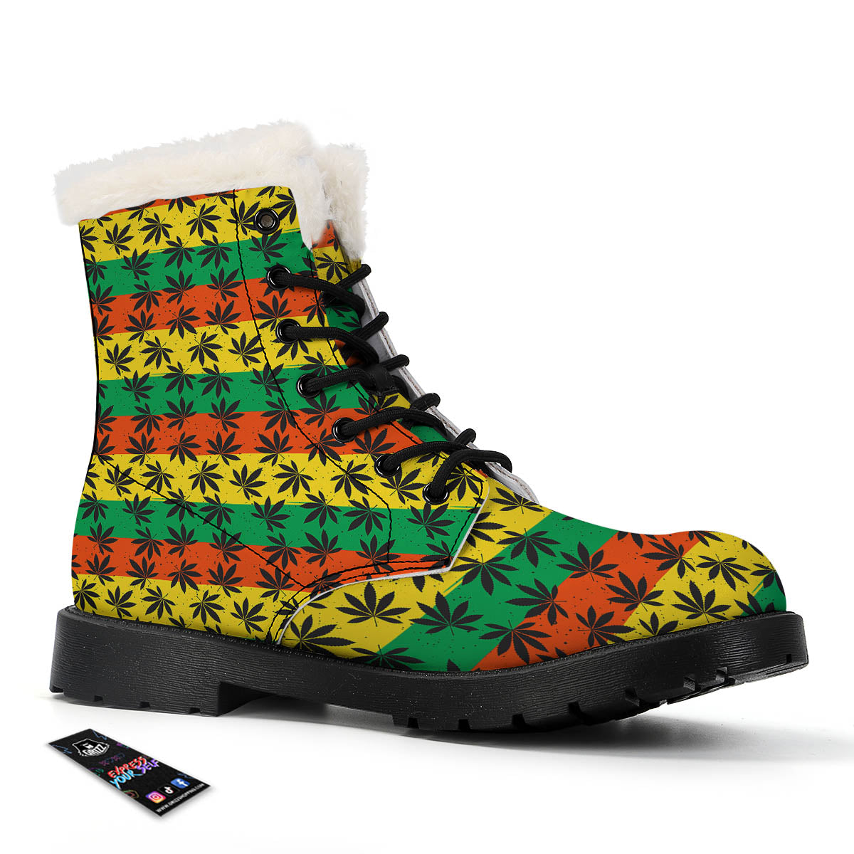 Reggae Hemp Leaves Classic Print Pattern Winter Boots-grizzshop